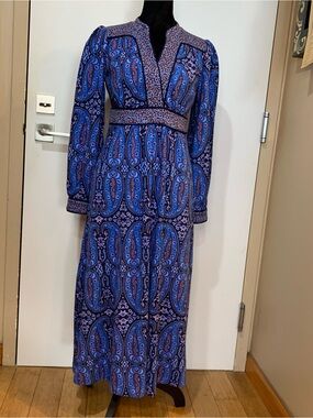 Boden NWT 6P Hitched Ponte Blue Paisley Bud V‑Neck Midi Dress
